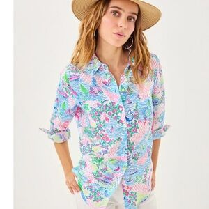 NWT LILLY PULITZER
SEA VIEW LINEN BUTTON-DOWN SHIRT